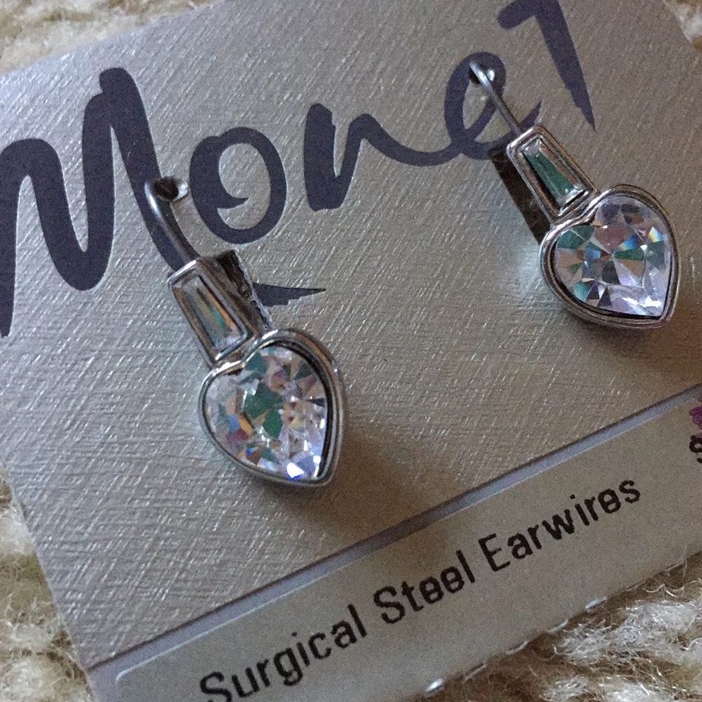 Monet Heart shaped silver earrings with jewel